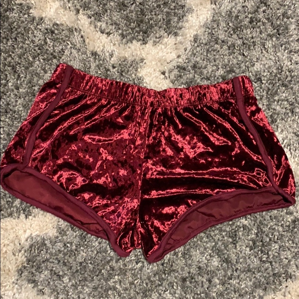 Crushed red velvet shorts
